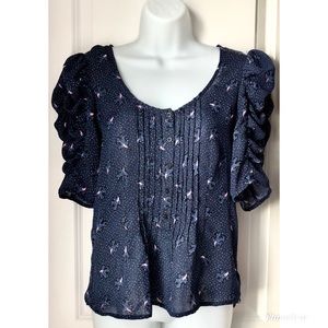 Silence + Noise Navy Ruffle Sleeve Top